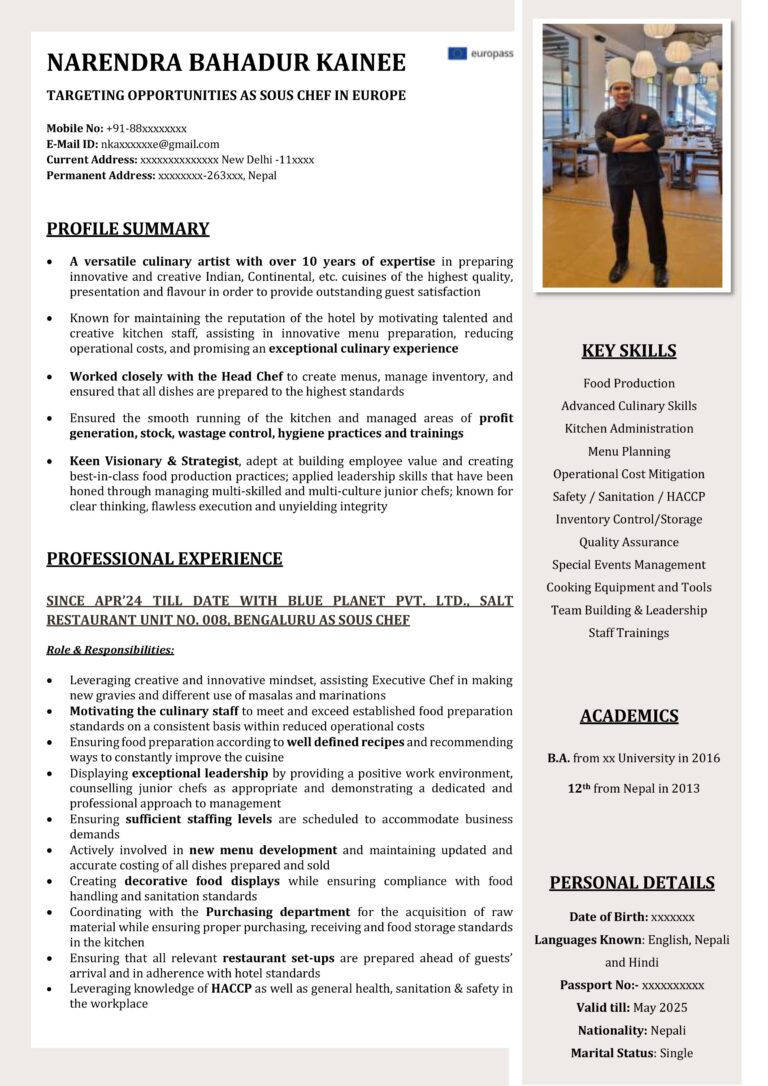 Narendra Kainee - Sous Chef