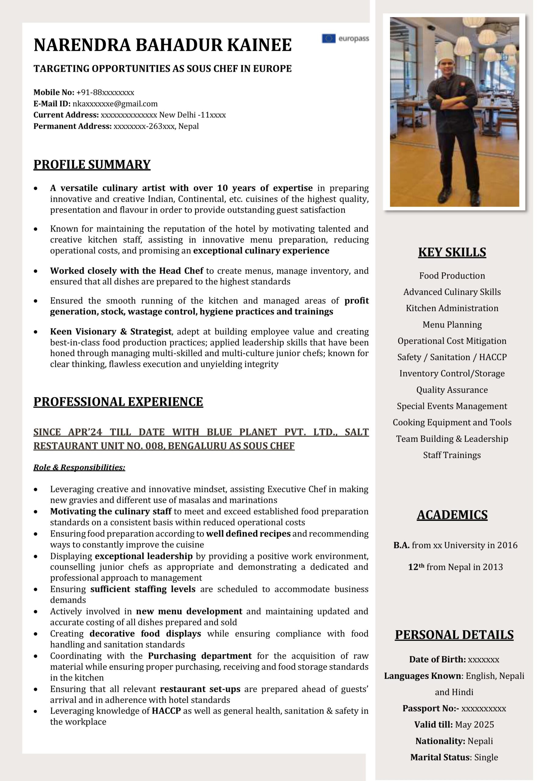 Narendra Kainee - Sous Chef